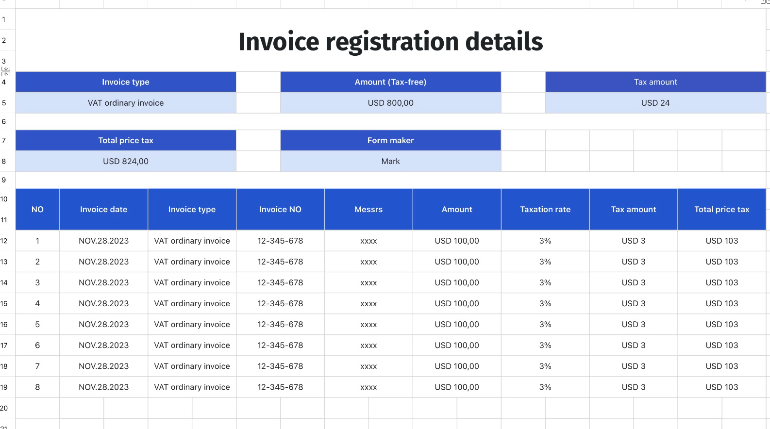 Invoice registration details